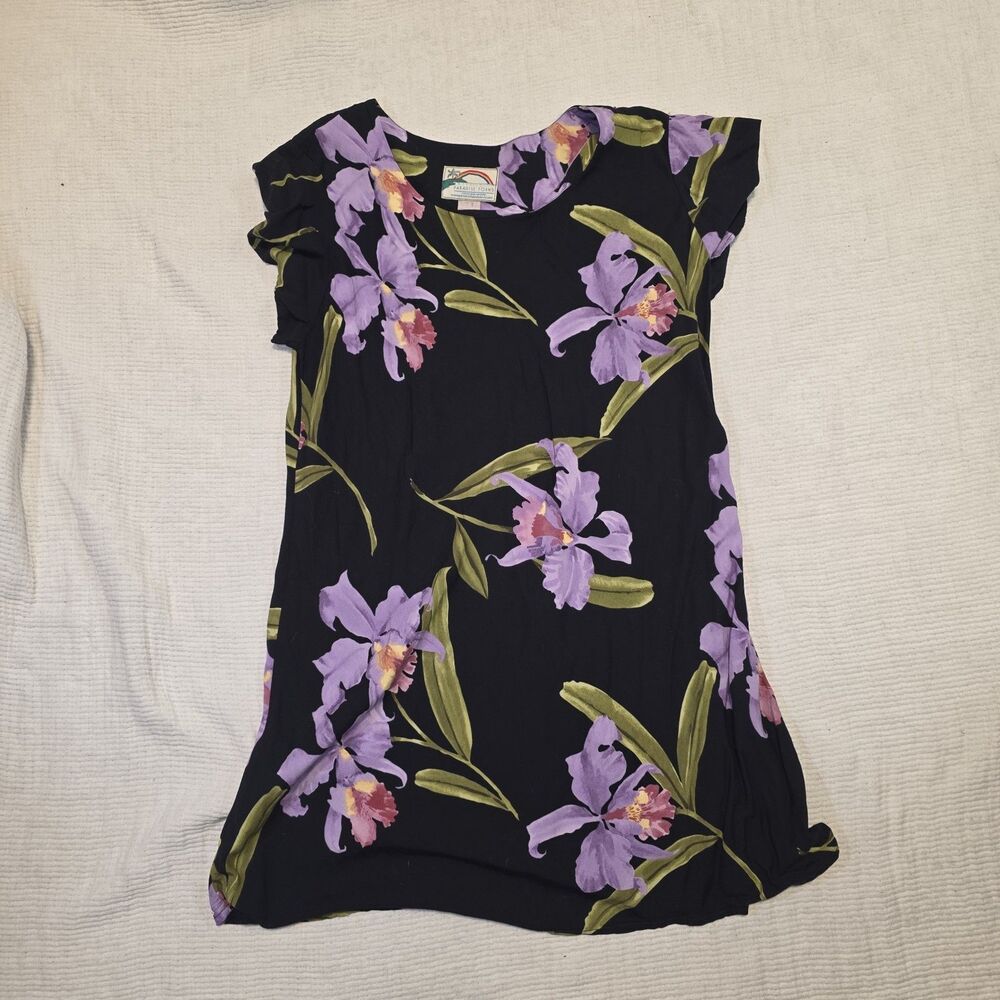 Paradise Found Women Mini Dress vintage 100% rayon  Floral Hawaiian Size 2x